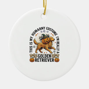 Halloween Human Costume Golden Retriever Pumpkin W Ceramic Ornament