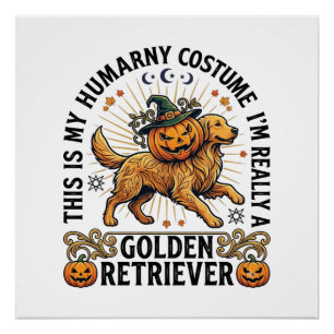 Halloween Human Costume Golden Retriever Pumpkin W Poster
