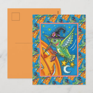 HALLOWEEN HUMMINGBIRD & JACK O LANTERN WHIMSY  HOLIDAY POSTCARD