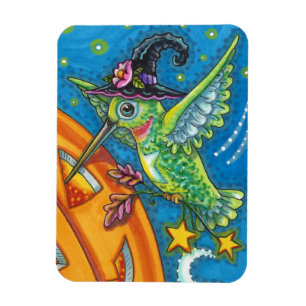 HALLOWEEN HUMMINGBIRD & JACK O LANTERN WHIMSY MAGNET