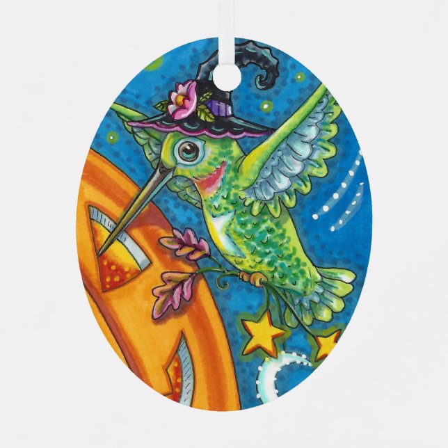 HALLOWEEN HUMMINGBIRD & JACK O LANTERN WHIMSY METAL ORNAMENT (Back)