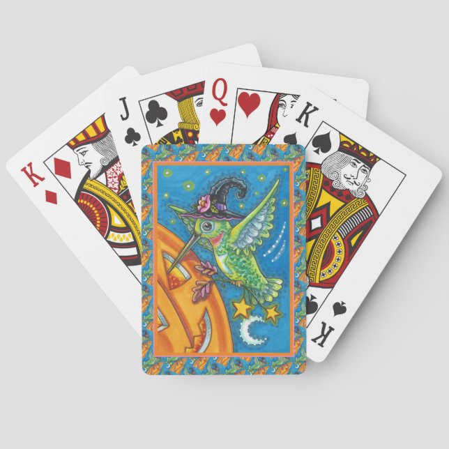 HALLOWEEN HUMMINGBIRD & JACK O LANTERN WHIMSY PLAYING CARDS (Back)