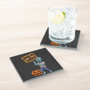 Halloween Humor Zombie Bonbons Glass Coaster