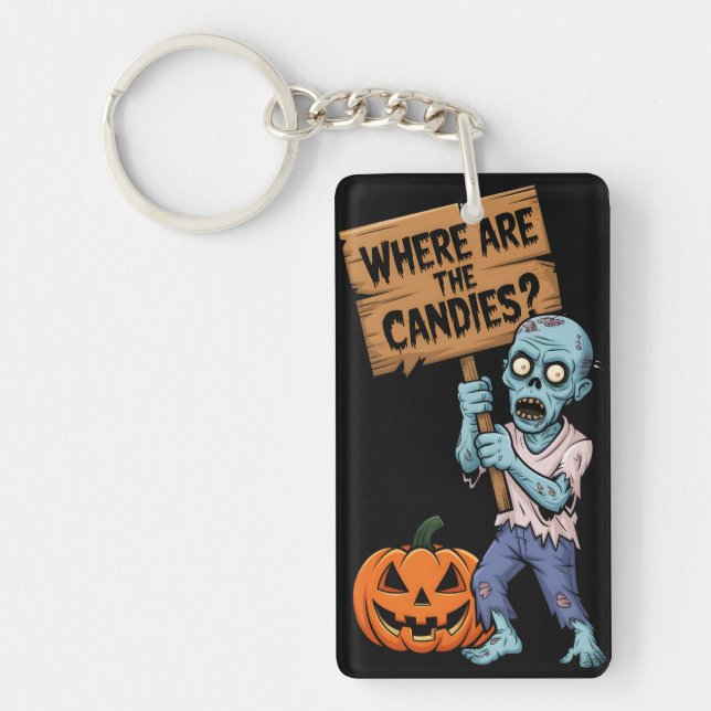 Halloween Humor Zombie Bonbons Keychain (Front)