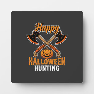 Halloween Hunting Crossed Axes Jack O Lantern Plaque