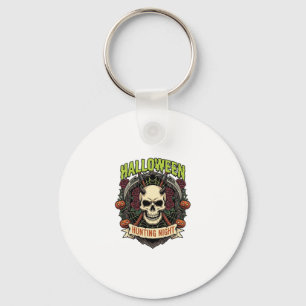 Halloween Hunting Night Horned Skull Roses Pumpkin Keychain