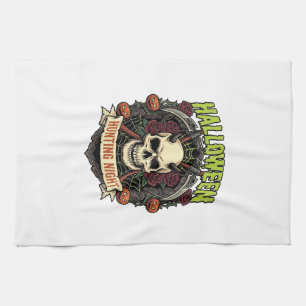 Halloween Hunting Night Horned Skull Roses Pumpkin Kitchen Towel