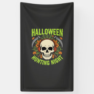 Halloween Hunting Night Skull Scythe Vector Design Banner