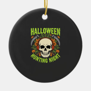 Halloween Hunting Night Skull Scythe Vector Design Ceramic Ornament