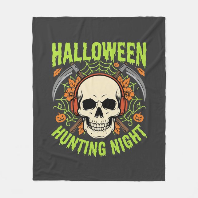 Halloween Hunting Night Skull Scythe Vector Design Fleece Blanket (Front)