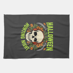 Halloween Hunting Night Skull Scythe Vector Design Kitchen Towel