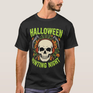Halloween Hunting Night Skull Scythe Vector Design T-Shirt