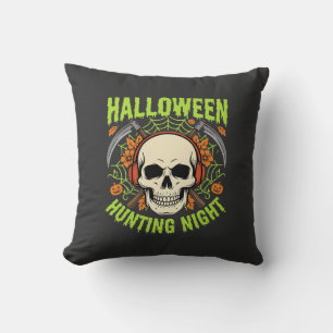Halloween Hunting Night Skull Scythe Vector Design Throw Pillow