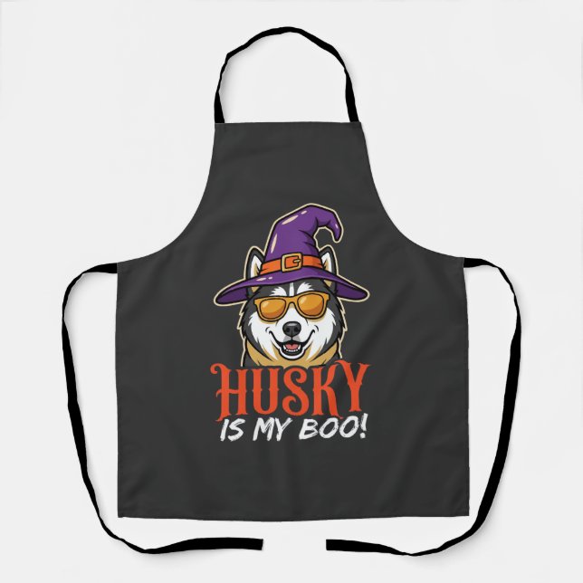 Halloween Husky Is My Boo Witch Hat Apron (Front)