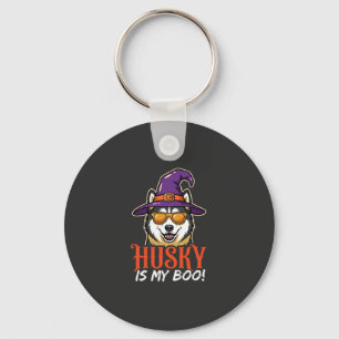 Halloween Husky Is My Boo Witch Hat Keychain