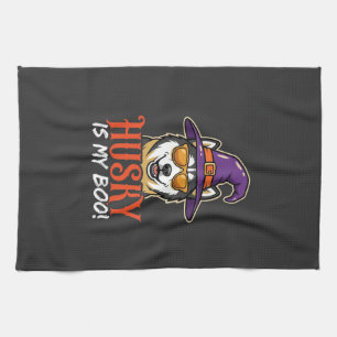 Halloween Husky Is My Boo Witch Hat Kitchen Towel