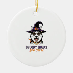 Halloween Husky Shirt Witch Dog Vintage Graphic Ceramic Ornament