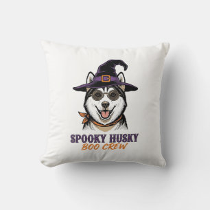 Halloween Husky Shirt Witch Dog Vintage Graphic Throw Pillow