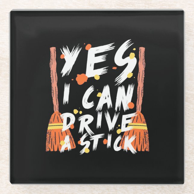 Halloween I Can Drive A Stick Glass Coaster (Front)