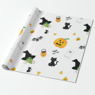 Halloween illustrated white wrapping paper