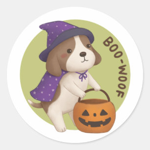 Halloween Illustration: Boo-Woof (Beagle) Classic Round Sticker