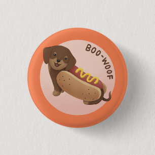 Halloween Illustration: Boo-Woof (Dachshund) 1 Inch Round Button