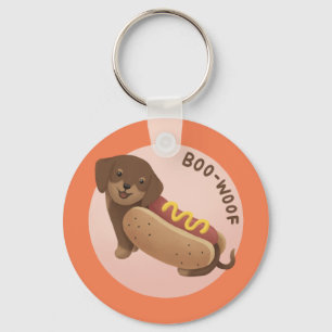 Halloween Illustration: Boo-Woof (Dachshund) Keychain