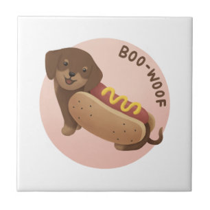 Halloween Illustration: Boo-Woof (Dachshund) Tile