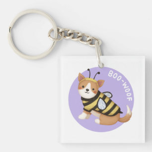 Halloween Illustration: Boo-Woof (Welsh Corgi) Keychain