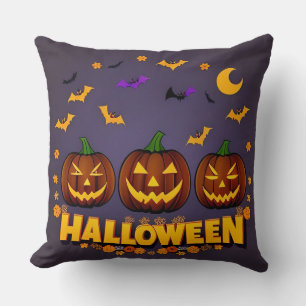 Halloween Illustration Featuring Jack-o'-Lanterns Throw Pillow