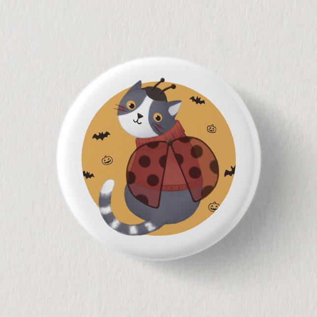 Halloween Illustration: Ladybug Cat 1 Inch Round Button (Front)