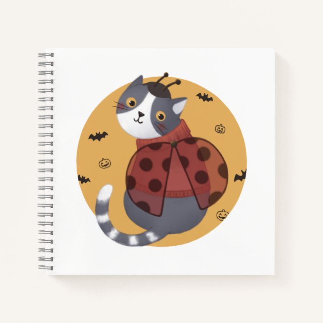 Halloween Illustration: Ladybug Cat Notebook (Front)