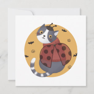 Halloween Illustration: Ladybug Cat Thank You Card