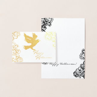 halloween illustration raven and lace foil card