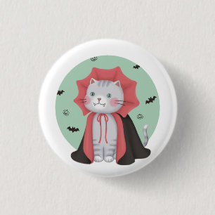 Halloween Illustration: Vampire Cat 1 Inch Round Button