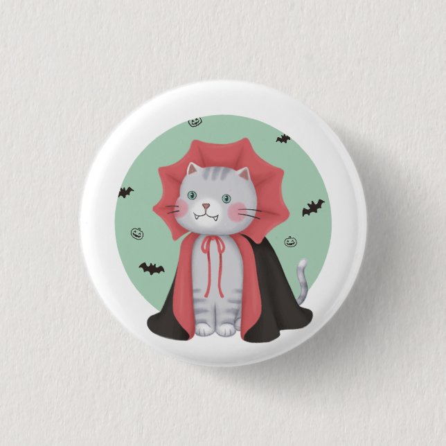 Halloween Illustration: Vampire Cat 1 Inch Round Button (Front)