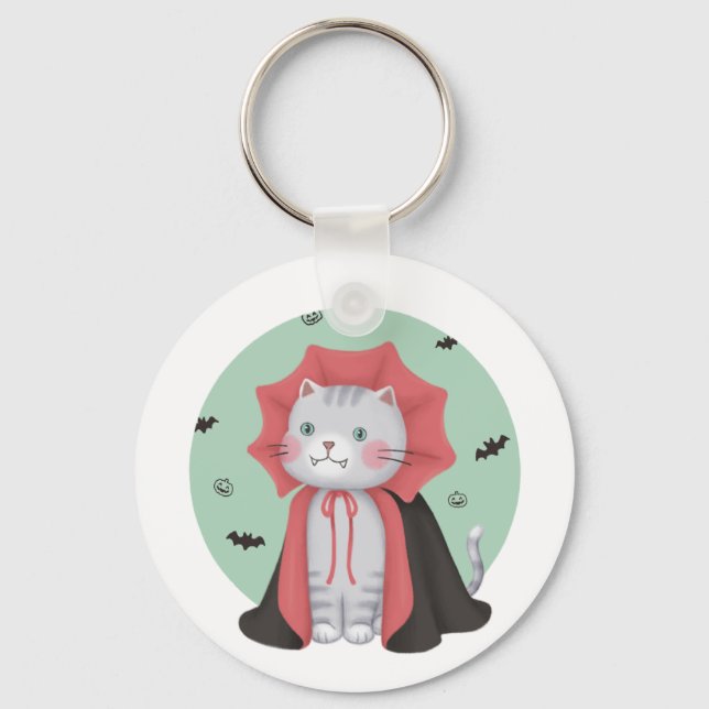 Halloween Illustration: Vampire Cat Keychain (Front)