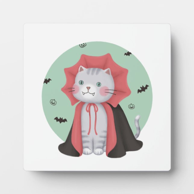Halloween Illustration: Vampire Cat Plaque (Front)