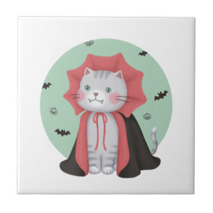 Halloween Illustration: Vampire Cat Tile