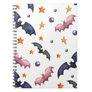 Halloween illustration with bats and stars notebook