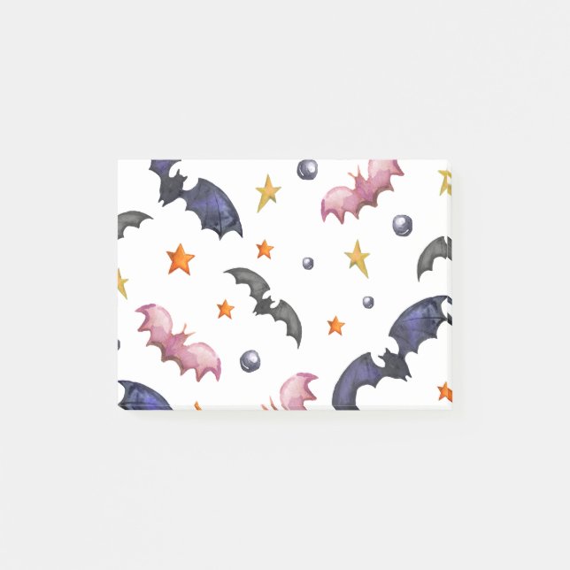 Halloween illustration with bats and stars post-it notes (Front)