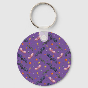 Halloween illustration with bats and stars throw p keychain