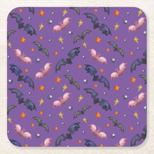 Halloween illustration with bats and stars throw p square paper coaster