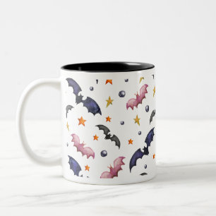 Halloween illustration with bats and stars Two-Tone coffee mug