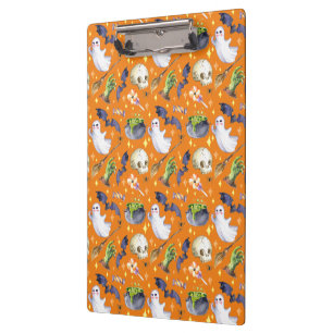 Halloween illustration with pumpkin,ghost and bat  clipboard