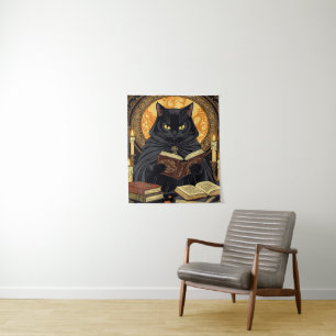 Halloween In Hardcover A Feline Reading Books Tapestry