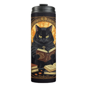 Halloween In Hardcover A Feline Reading Books Thermal Tumbler