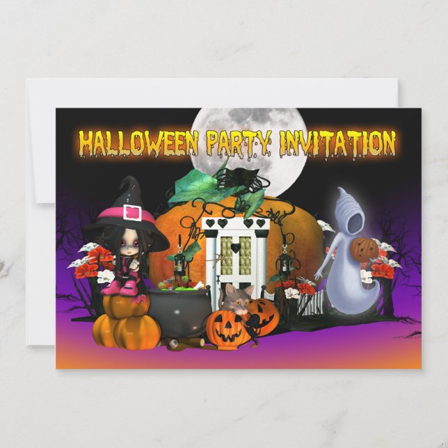 Halloween Invitation Card - Cartoon Halloween Invi (Front)
