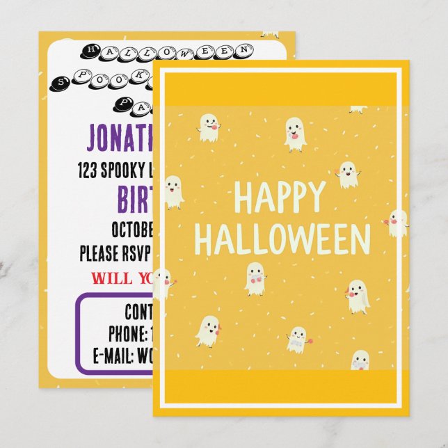 Halloween Invitation Card with cute Ghosts! (Front/Back)
