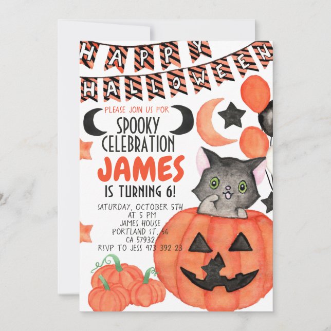 Halloween invitation Chat Citrouille Anniversaire  (Devant)